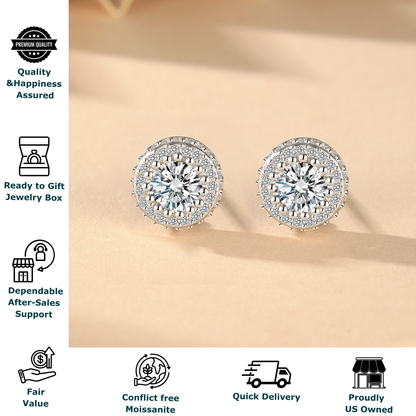 Callalove Moissanite Halo Stud Earrings for Women, 1CTTW Round Cut D Color VVS1 Moissanite