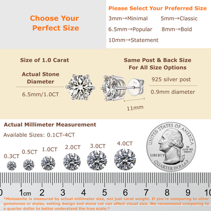 Moissanite Silver Stud Earrings Solitaire
