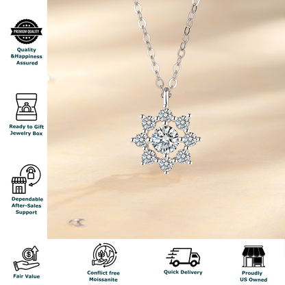 Moissanite Sunflower Pendant Necklace for Women, 1 Carat Moissanite Stone
