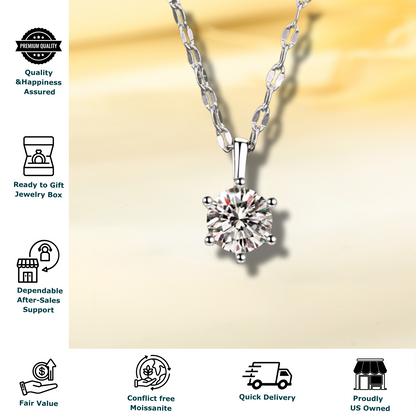 1 Carat Moissanite Pendant for women 925 Sterling Silver Hammered Chain