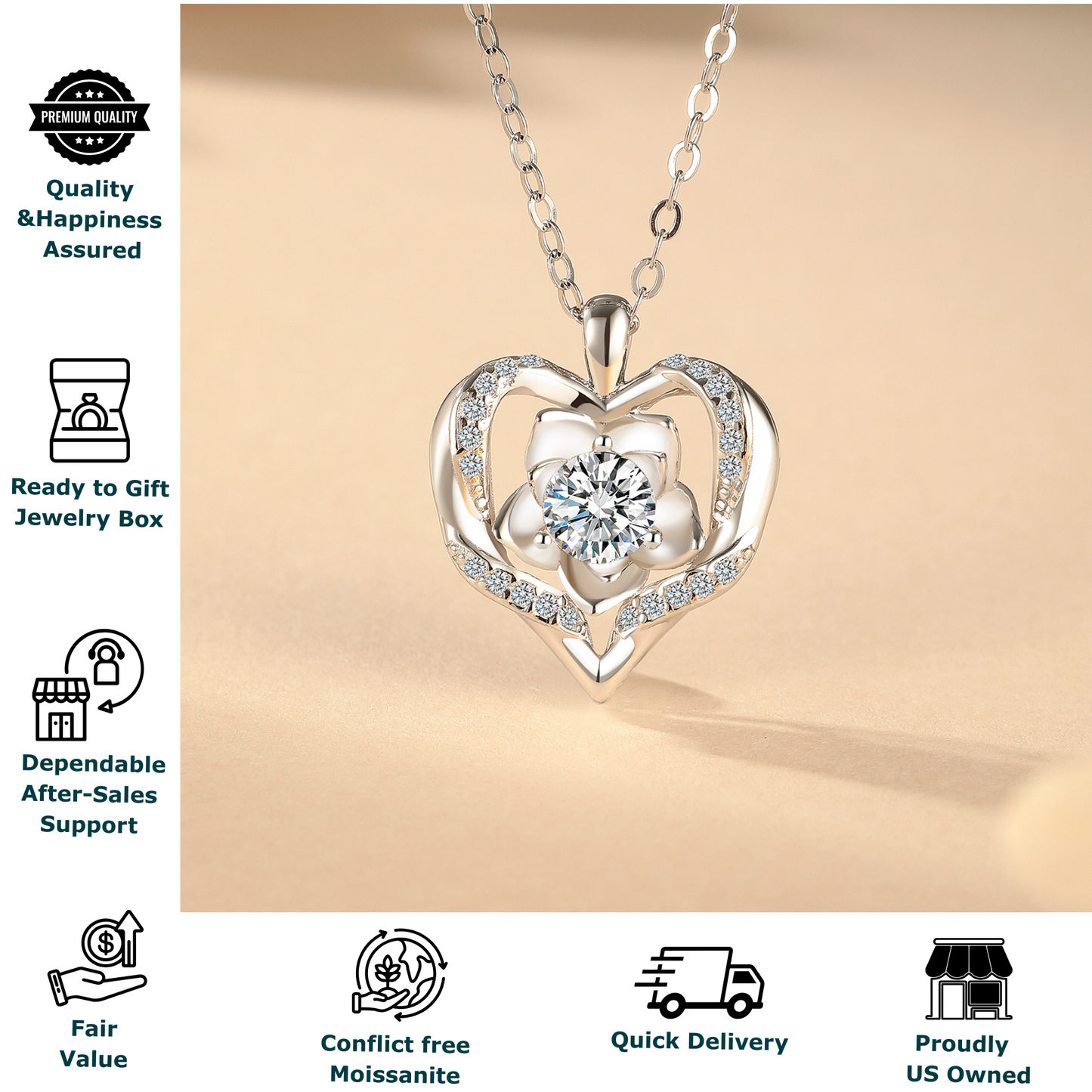 callalove Moissanite Heart Floral Necklace for Women