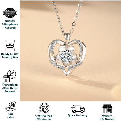 callalove Moissanite Heart Floral Necklace for Women