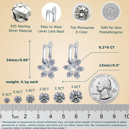 Callalove Moissanite Huggie Hoop Earrings for Women 1-2 Carat Dangle Design with Pavé Accents