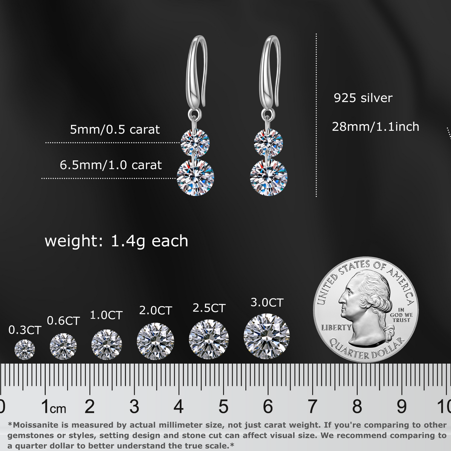 3 Carat (1.5 * 2)  Moissanite Dangle Earrings for Women