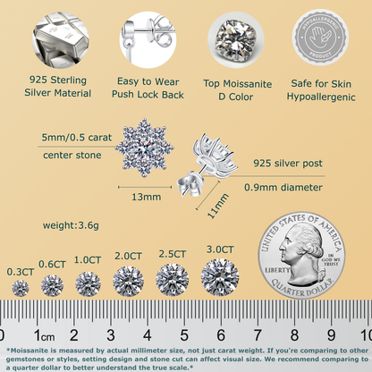 0.5 Carat Sparkling Sunflower Stud Earring - Moissanite Earrings for Women & Men
