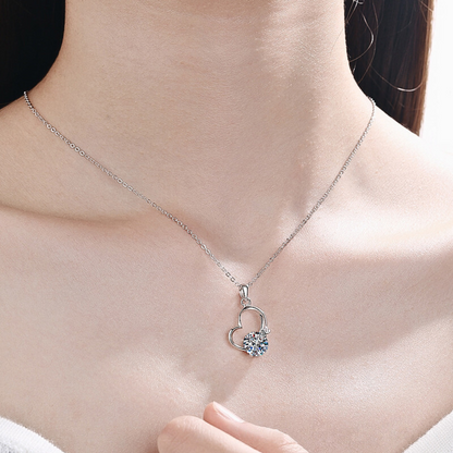 2 Carat Solitaire and LOVE  Irregular Heart Shape Moissanite Pendant Necklace for Women