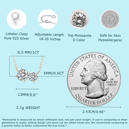 callalove 2-Stone Moissanite Pendant Necklace for Women
