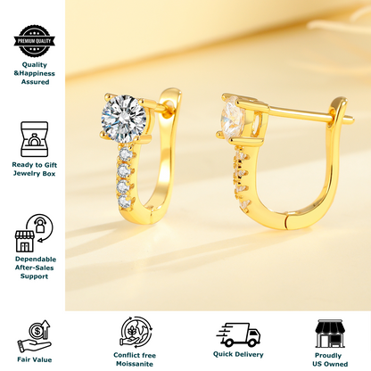 Moissanite Hoop Silver Gold Earring for Women - 0.5 Carat Round Cut Hoop Earrings