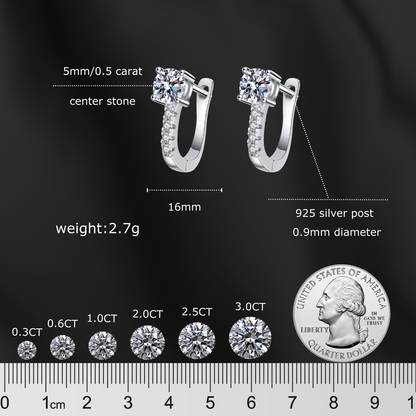 0.5 Carat Round Cut Moissanite Hoop Earring for Women