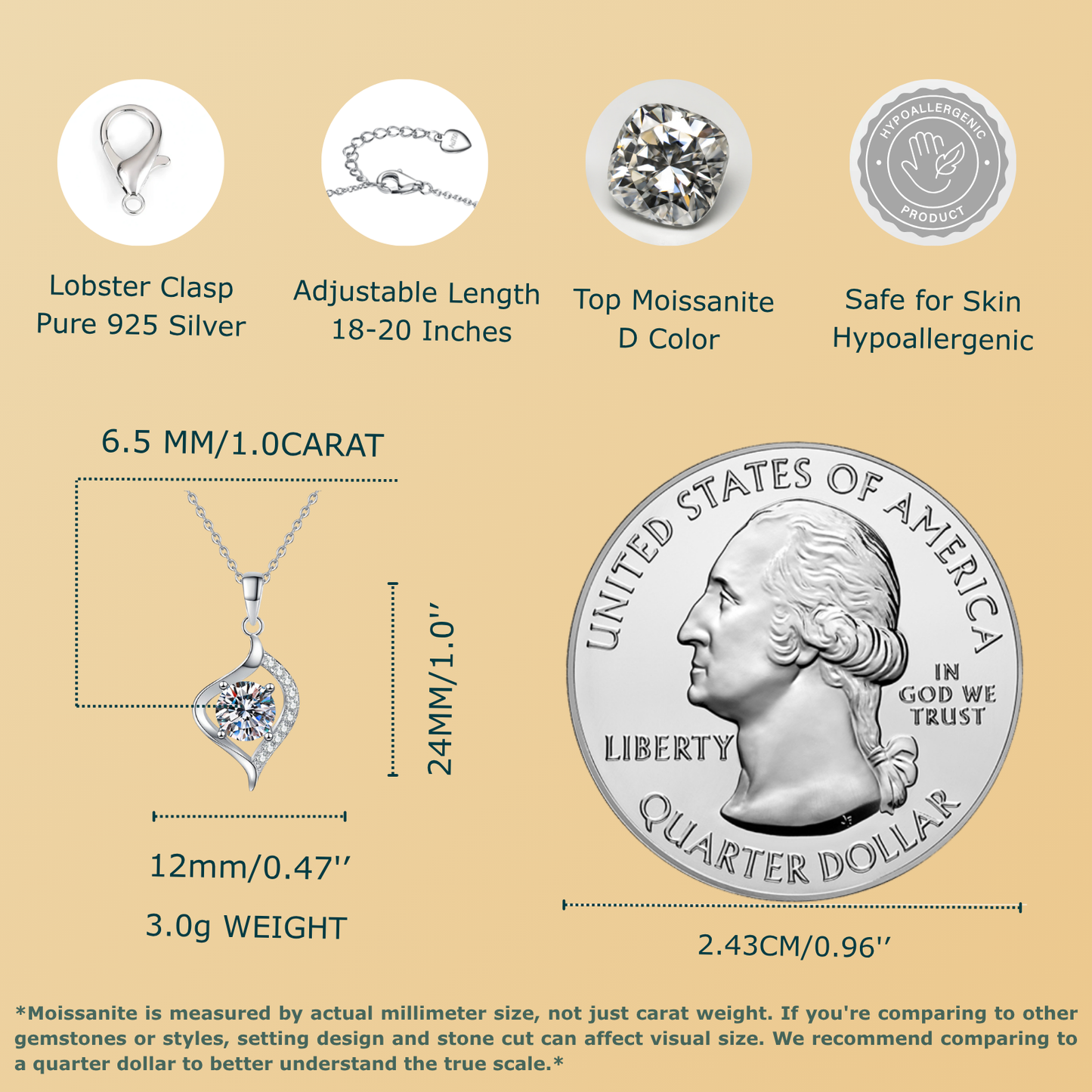callalove Moissanite Wave Heart Necklace for Women, Mother's Day Gift