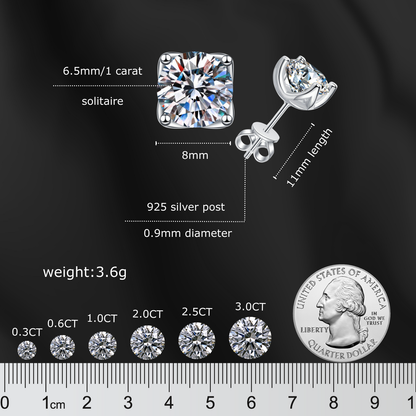 Round-Cut 1 Carat Solitaire Each - Moissanite Stud Earrings for Women and Men