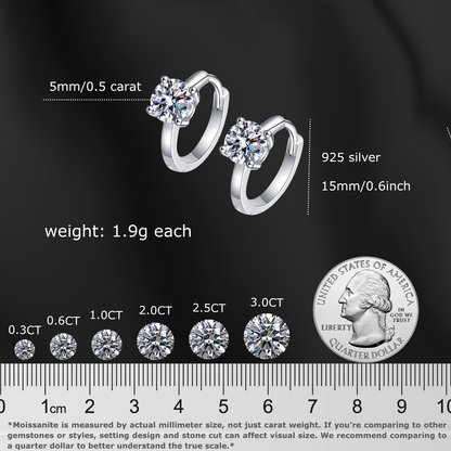 1 Carat D Color Moissanite Hoop Earrings for Women