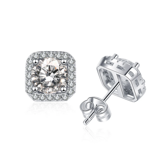 1 Carat Each Halo Moissanite Stud Earrings for Women and Men