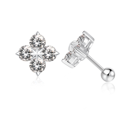 Clover Moissanite Stud Earrings for Women Men