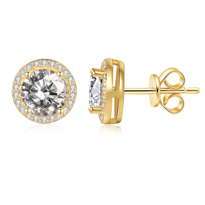 Callalove Gold Moissanite Stud Earrings for Women Men, 1ct*2 Halo Solitaire