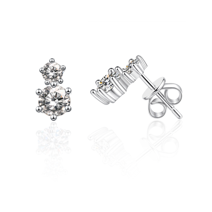 Moissanite Stud Earrings for Women 2-Stone Graduated 0.6ct & 0.3ct Prong Design
