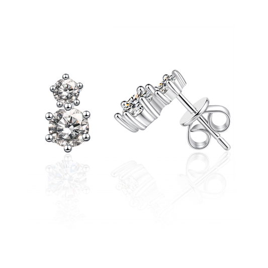 Moissanite Stud Earrings for Women 2-Stone Graduated 0.6ct & 0.3ct Prong Design