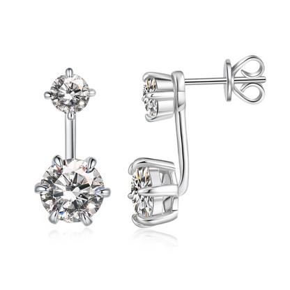 Moissanite Stud Earrings for Women Men, 2-Stone Graduated 1ct & 0.3ct Bar Setting Design