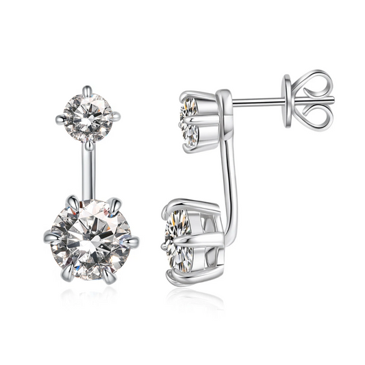 Moissanite Stud Earrings for Women Men, 2-Stone Graduated 1ct & 0.3ct Bar Setting Design
