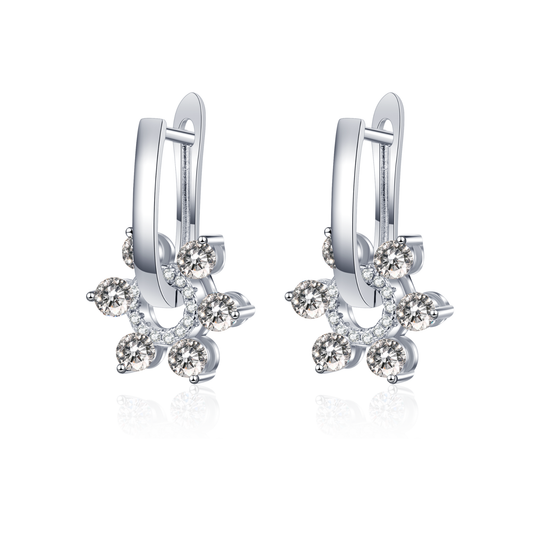 Callalove Moissanite Huggie Hoop Earrings for Women 1-2 Carat Dangle Design with Pavé Accents