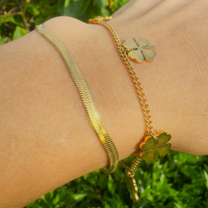 Layered Bracelet for Women Clover Charms 7.5''