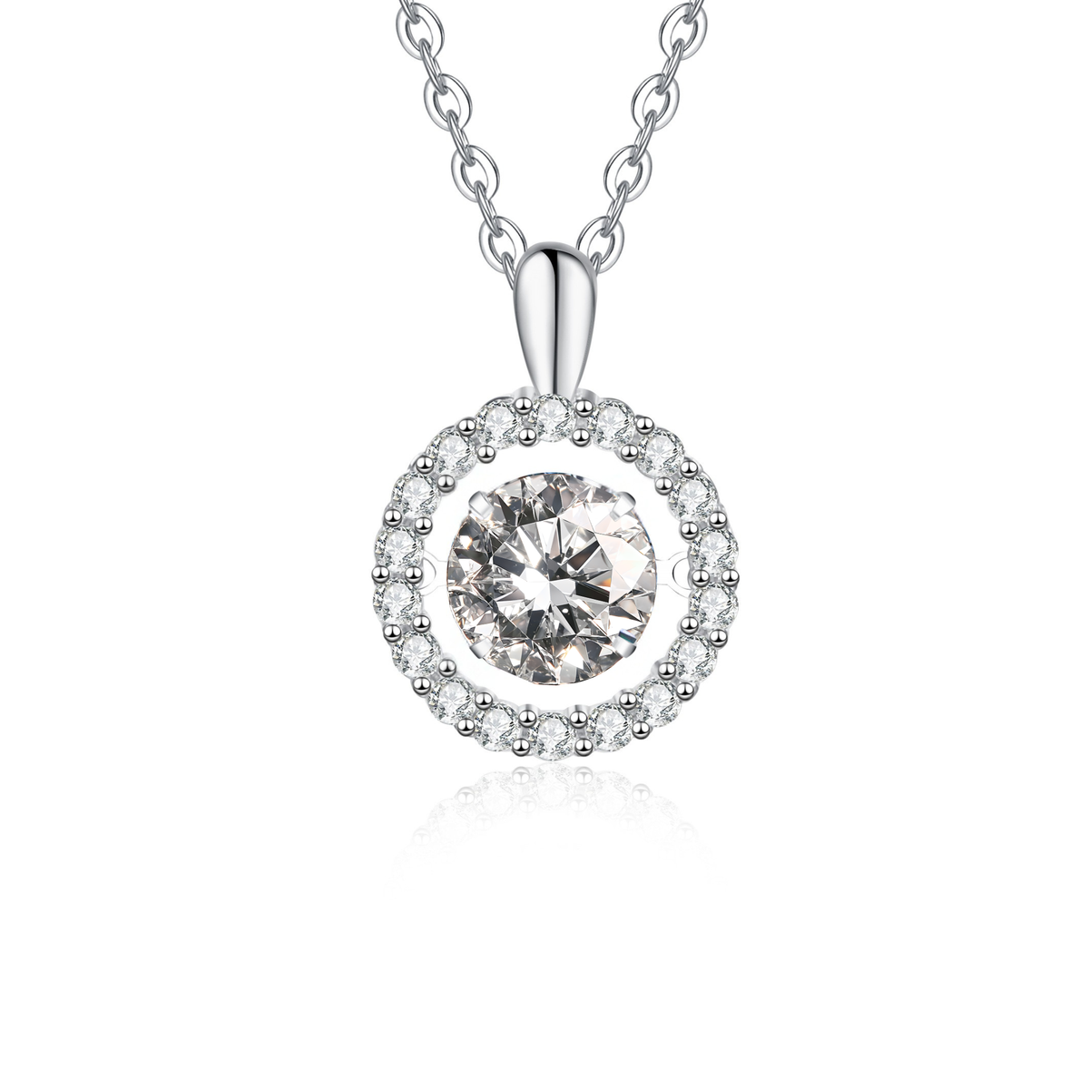 Floating Moissanite Pendant Necklace for Women, 1 Carat Solitaire with Halo Design