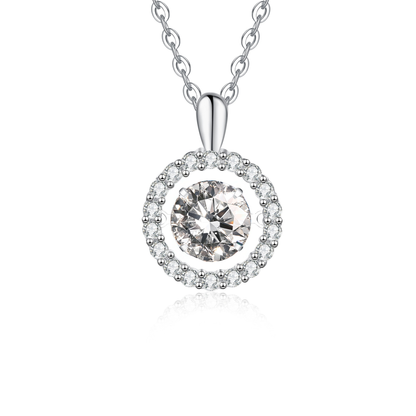 Floating Moissanite Pendant Necklace for Women, 1 Carat Solitaire with Halo Design