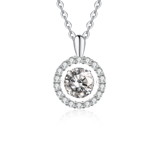 Floating Moissanite Pendant Necklace for Women, 1 Carat Solitaire with Halo Design