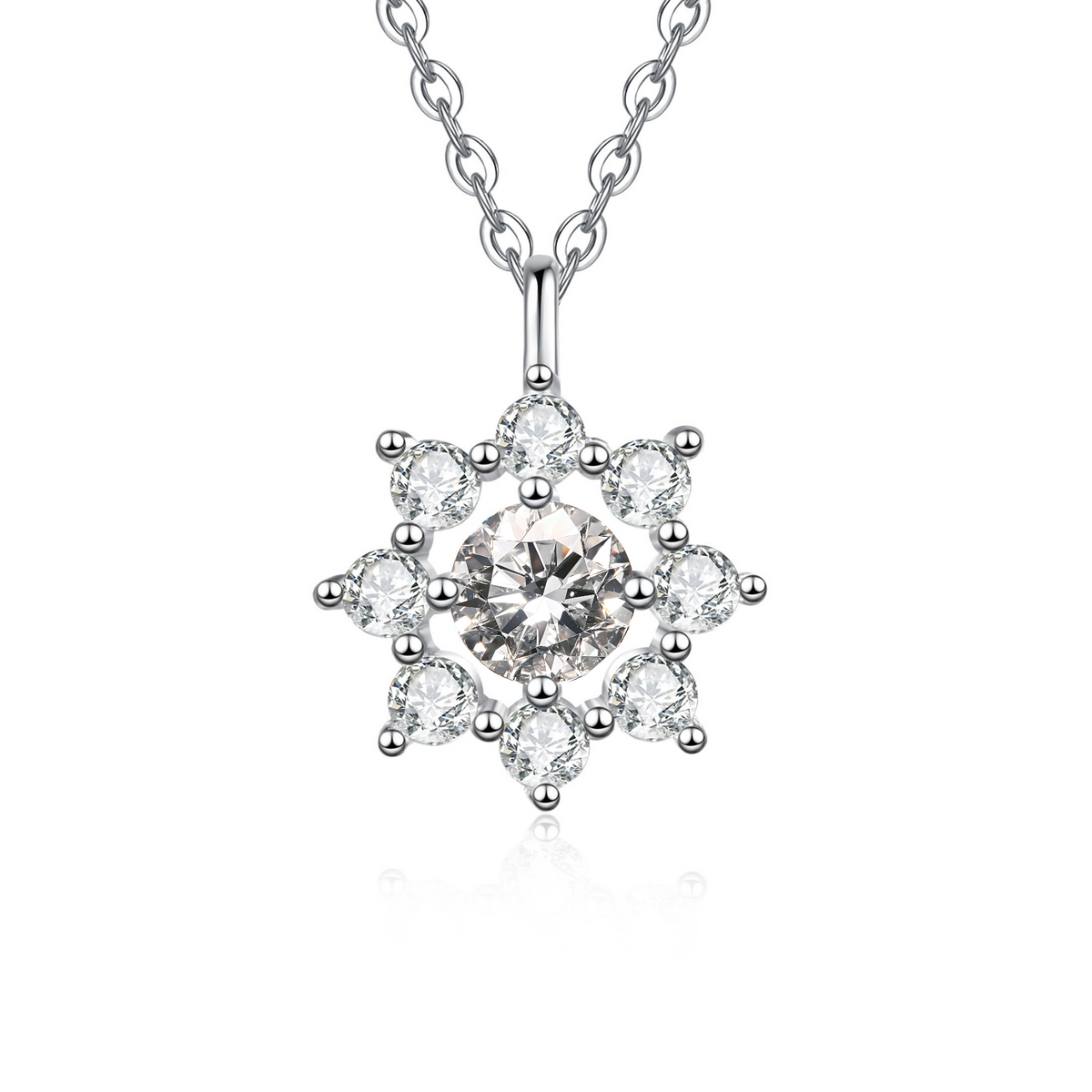 Moissanite Sunflower Pendant Necklace for Women, 1 Carat Moissanite Stone