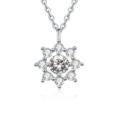 Moissanite Sunflower Pendant Necklace for Women, 1 Carat Moissanite Stone