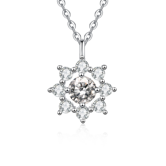 Moissanite Sunflower Pendant Necklace for Women, 1 Carat Moissanite Stone