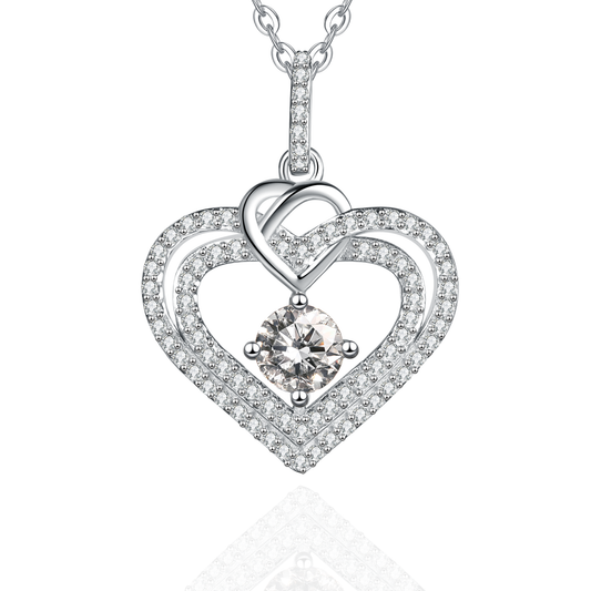 callalove Moissanite Triple Heart Necklace for Women, Three Hearts Pendant with Shining Moissanite, 925 Sterling Silver Chain 18–20 Inches, New Year Love Jewelry Gifts for Her