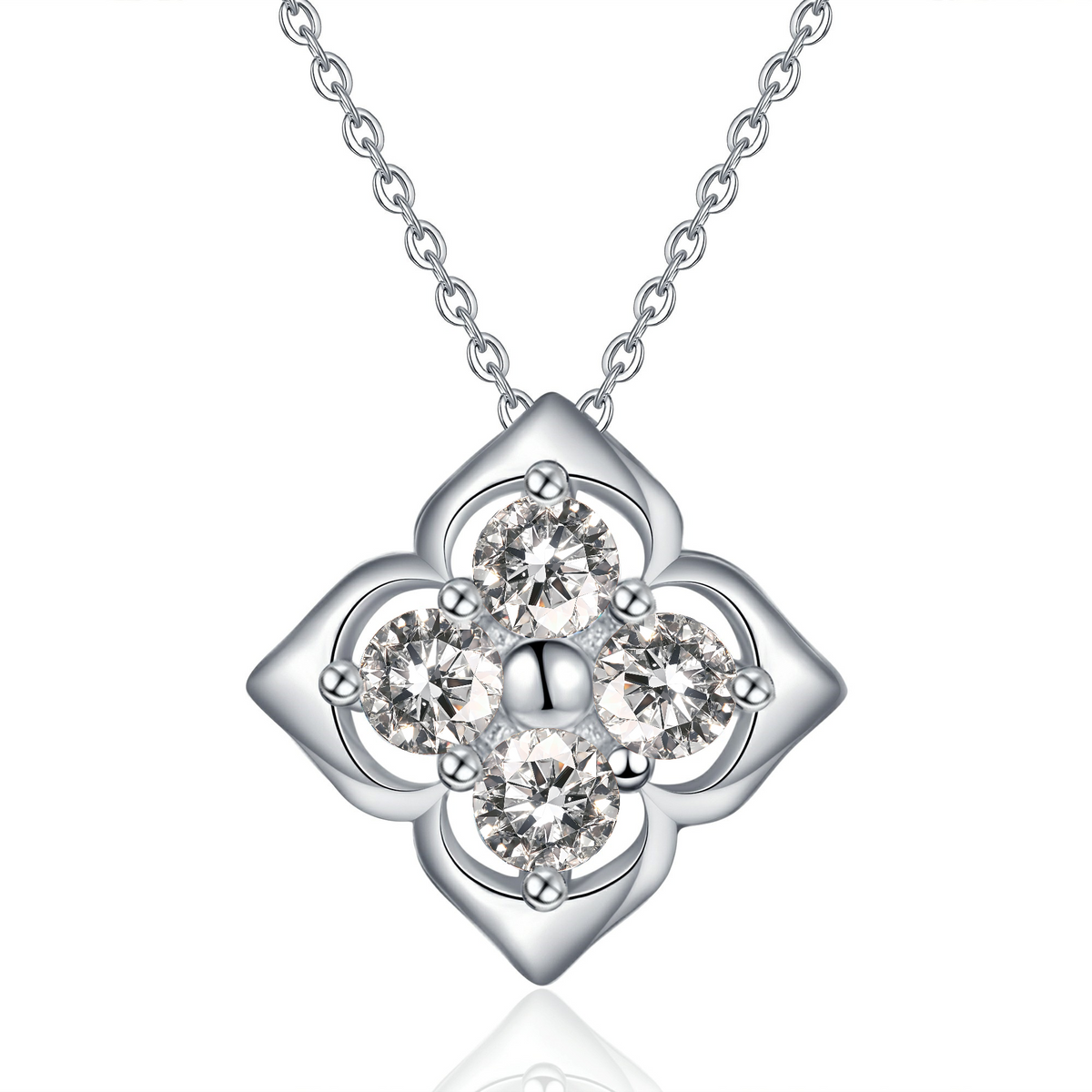 callalove Four Leaf Clover Moissanite Necklace for Women, Lucky Flower Pendant with Brilliant Round Cut Stones