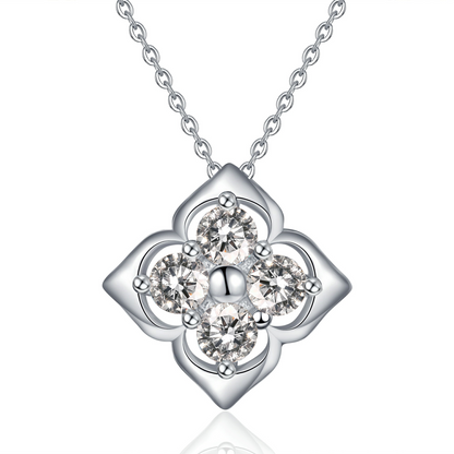 callalove Four Leaf Clover Moissanite Necklace for Women, Lucky Flower Pendant with Brilliant Round Cut Stones