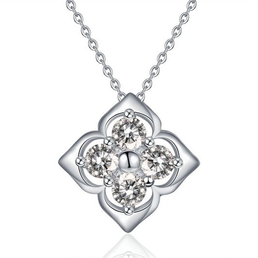 callalove Four Leaf Clover Moissanite Necklace for Women, Lucky Flower Pendant with Brilliant Round Cut Stones