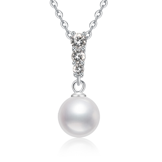 callalove Moissanite Pearl Pendant Necklace for Women, Freshwater Pearl with Sparkling Moissanite