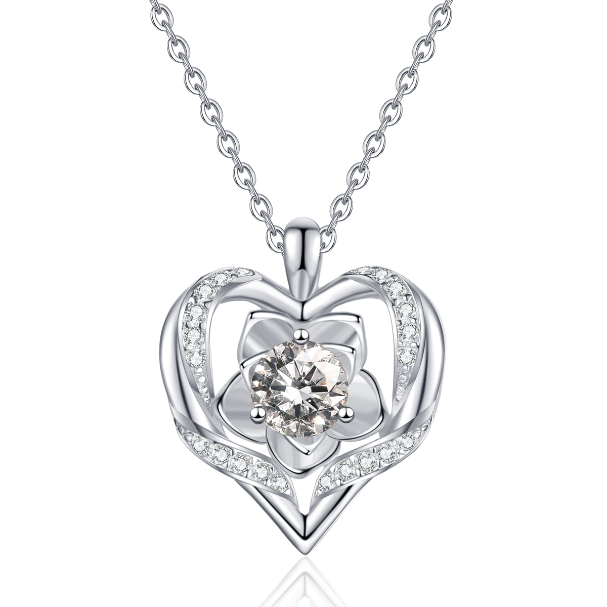 callalove Moissanite Heart Floral Necklace for Women