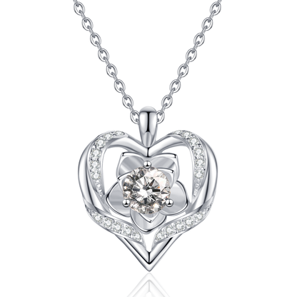callalove Moissanite Heart Floral Necklace for Women