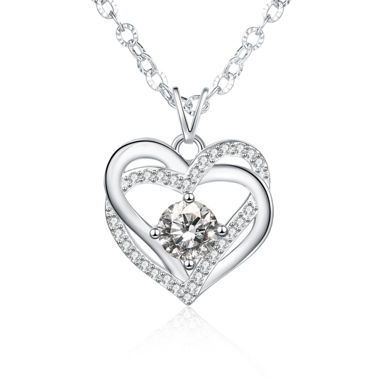 callalove Moissanite Double Heart Necklace for Women, Mother's Day Gift