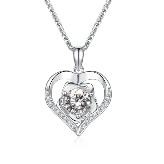 callalove Moissanite Rose Heart Necklace for Women, Mother's Day Gift