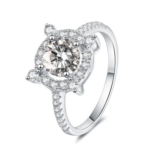 Moissanite Engagement Ring for Women, 1 Carat Round Cut Stone