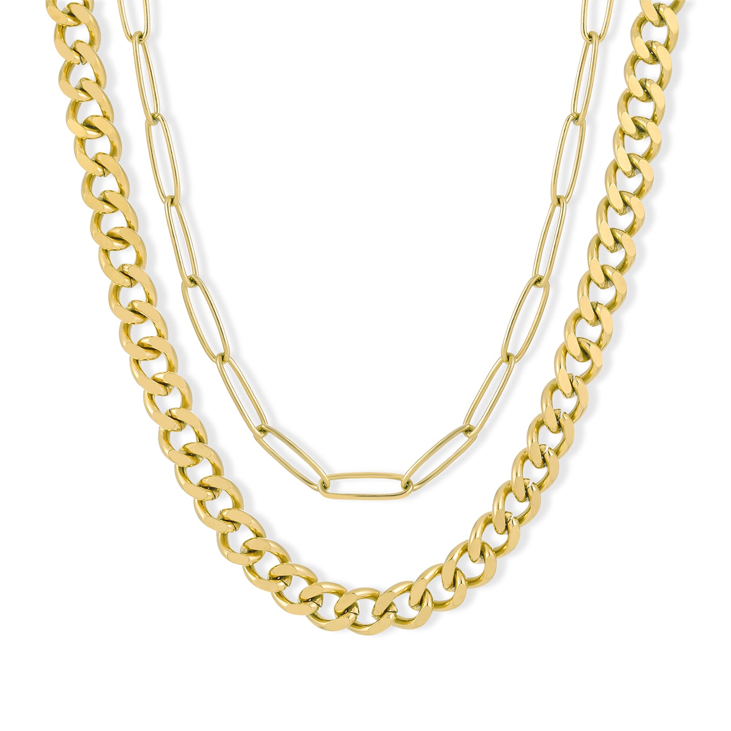 14K Gold Plated Cuban Paperchip Chains Layered Necklace for Women  40'' 45''