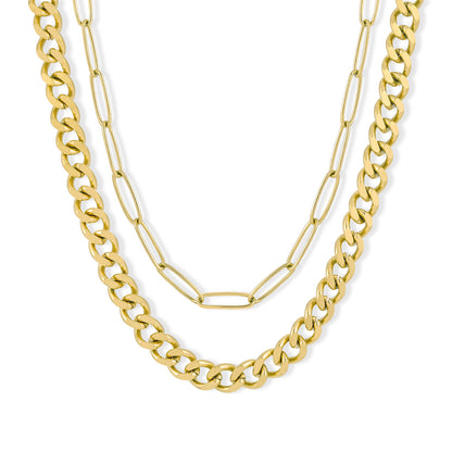 14K Gold Plated Cuban Paperchip Chains Layered Necklace for Women  40'' 45''