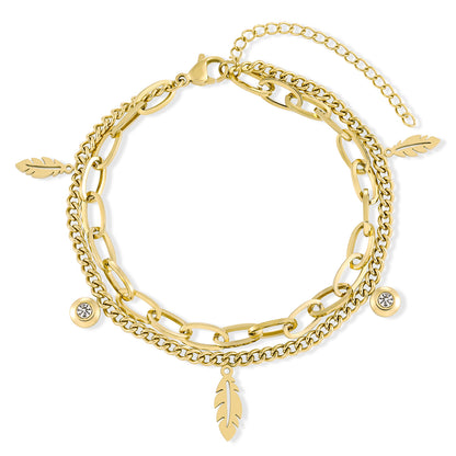 Layered Bracelet for Women Multi Charms Leaves Zirconia 7.5''