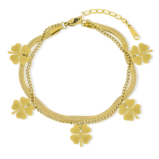 Layered Bracelet for Women Clover Charms 7.5''