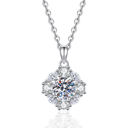 1CT Moissanite Pendant Necklaces for Women, 925 Silver Necklace Jewelry for Women