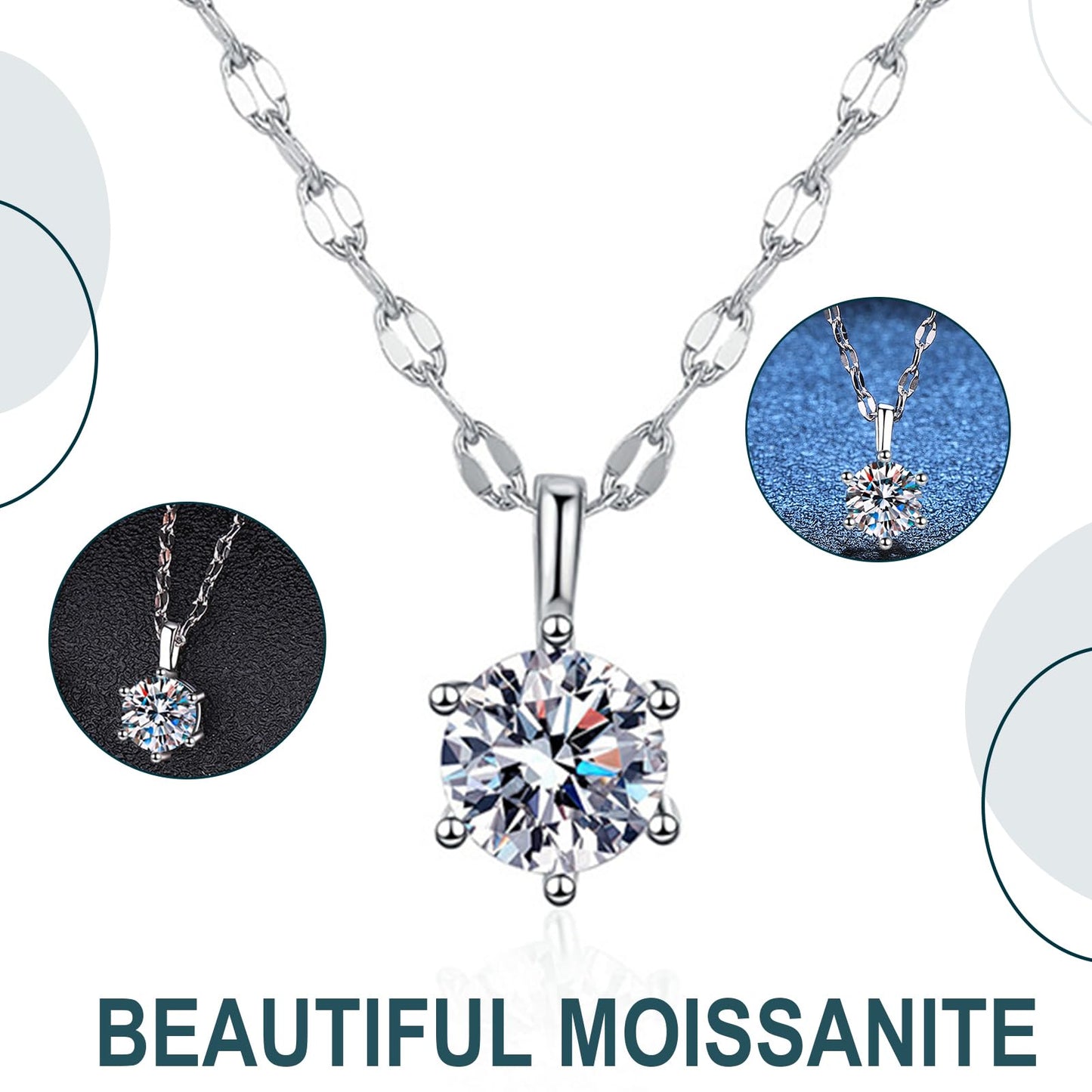 1 Carat Moissanite Pendant for women 925 Sterling Silver Hammered Chain