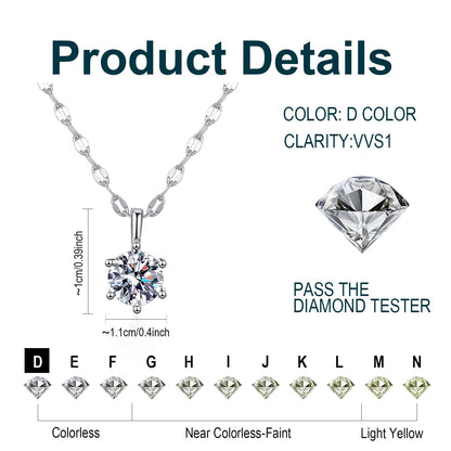 1 Carat Moissanite Pendant for women 925 Sterling Silver Hammered Chain