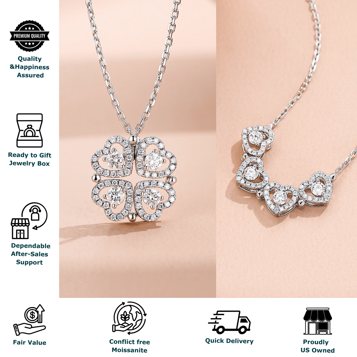 2-in-1 Moissanite Pendant Necklace for Women