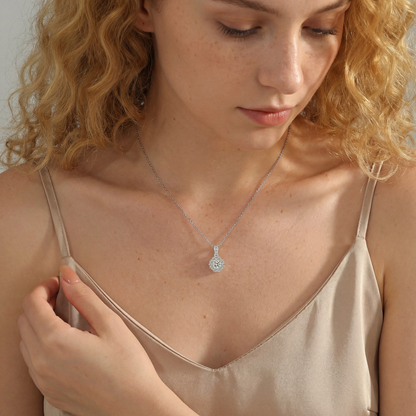 1 Carat Round Center Stone with Halo Dainty Moissanite Necklace for Women